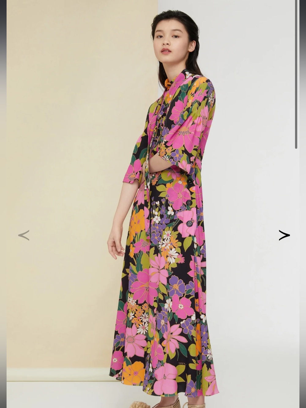 Floral Button-Front Midi Dress in Pink & Yellow